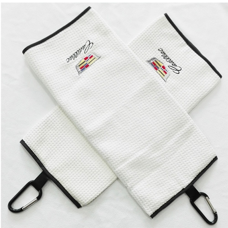 40*60cm Size White Golf Towel , Custom Designed Embroidered Microfiber