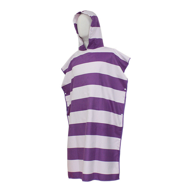 Stripe Microfiber Poncho Towel Cloak Wearable Hooded Blanket For Swim