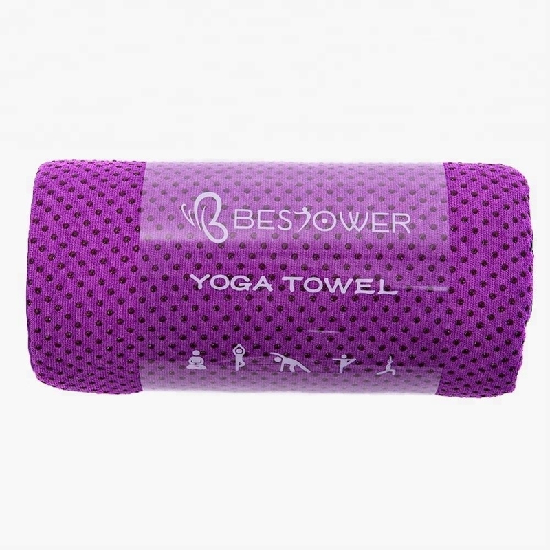 Anti - Bacterial Microfiber Yoga Towel Purple Color Compressed Fine Treatment