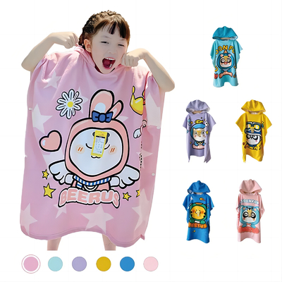 Soft Microfiber Beach Towel And Bathrobe Poncho For Kids